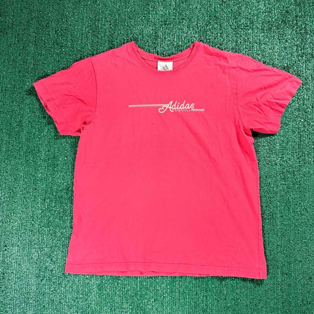 Y2K Womens Adidas Athletics Cursive Logo Tee Size Medium Pink